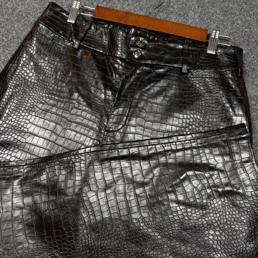 Chico's Faux Leather Pants Womens 8 Black Croc Embossed Straight Leg